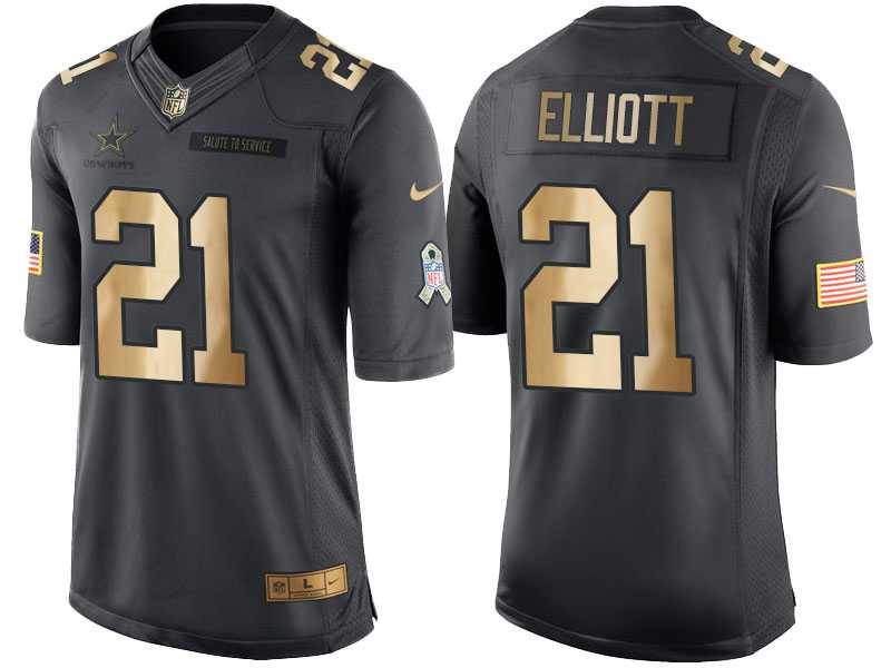 Nike Dallas Cowboys #21 Ezekiel Elliott Gold Men's NFL Limited Salute to Service 2016 Christmas Jersey