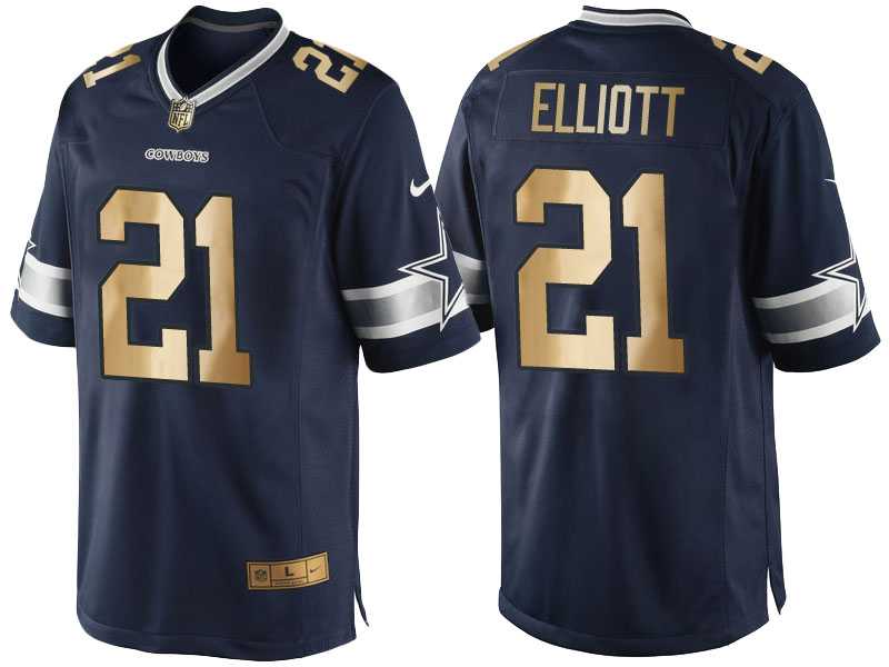 Nike Dallas Cowboys #21 Ezekiel Elliott Navy Blue 2016 Christmas Gold Men's NFL Game Edition Jersey