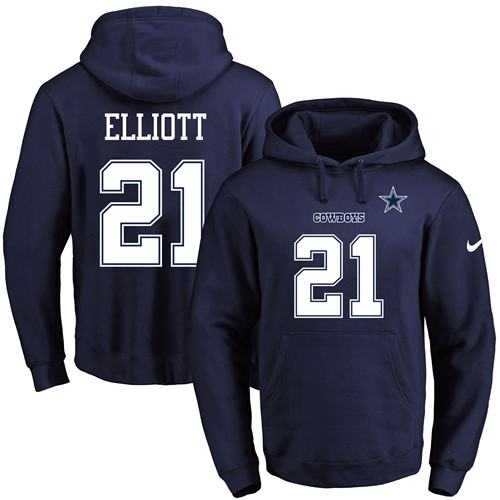 Nike Dallas Cowboys #21 Ezekiel Elliott Navy Blue Name & Number Pullover NFL Hoodie