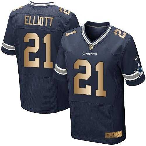 Nike Dallas Cowboys #21 Ezekiel Elliott Navy Blue Team Color Men's Stitched NFL Elite Gold Jersey