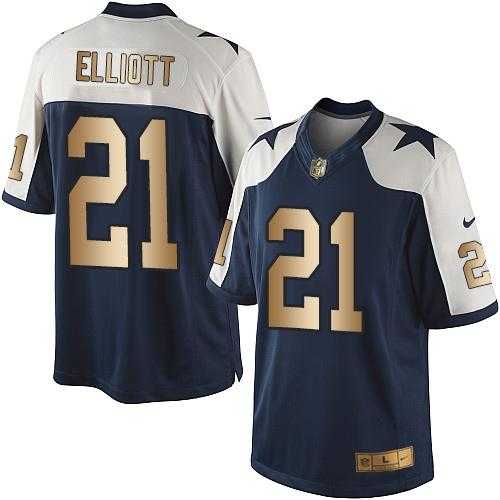 Nike Dallas Cowboys #21 Ezekiel Elliott Navy Blue Thanksgiving Men's Stitched NFL Limited Gold Jersey