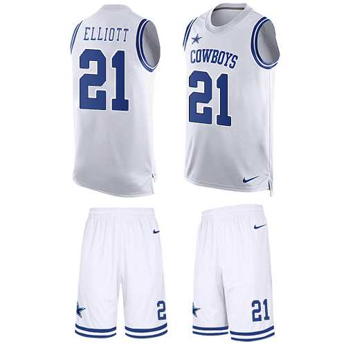 Nike Dallas Cowboys #21 Ezekiel Elliott White Men's Stitched NFL Limited Tank Top Suit Jersey
