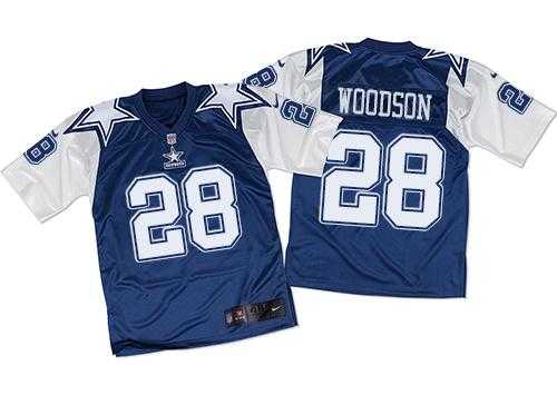 Nike Dallas Cowboys #28 Darren Woodson Navy Blue White Men's Stitched NFL Throwback Elite Jersey