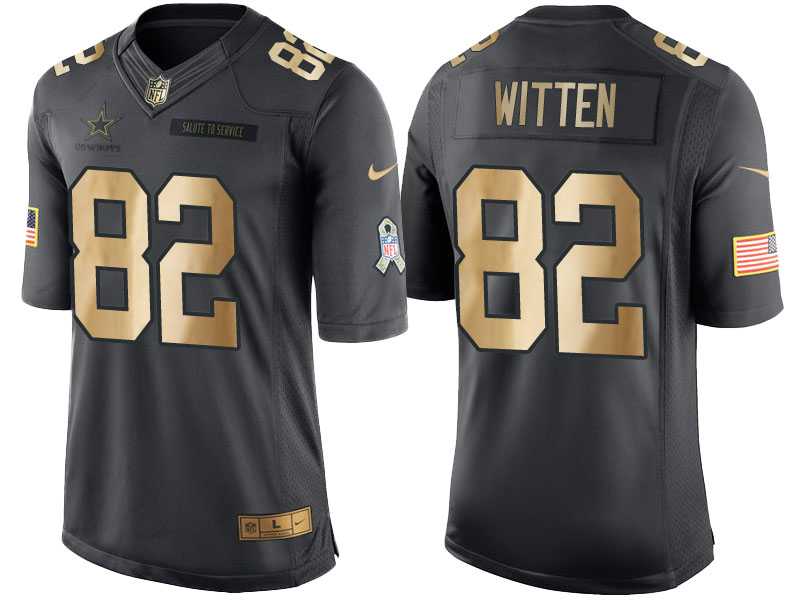 Nike Dallas Cowboys #82 Jason Witten Anthracite 2016 Christmas Gold Men's NFL Limited Salute to Service Jersey