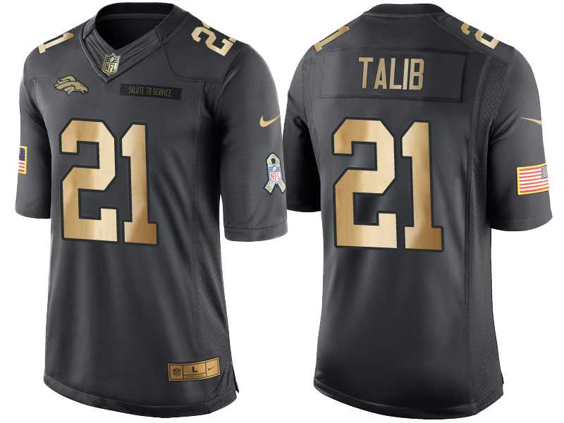 Nike Denver Broncos #21 Aqib Talib Anthracite 2016 Christmas Gold Men's NFL Limited Salute to Service Jersey