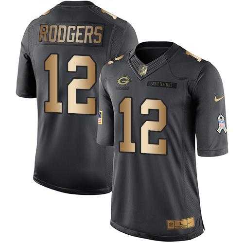 Nike Green Bay Packers #12 Aaron Rodgers Anthracite Men's Stitched NFL Limited Gold Salute To Service Jersey