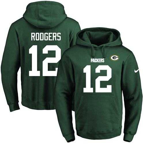Nike Green Bay Packers #12 Aaron Rodgers Green Name & Number Pullover NFL Hoodie