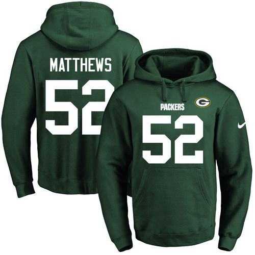 Nike Green Bay Packers #52 Clay Matthews Green Name & Number Pullover NFL Hoodie