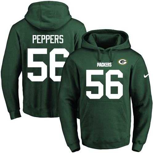 Nike Green Bay Packers #56 Julius Peppers Green Name & Number Pullover NFL Hoodie