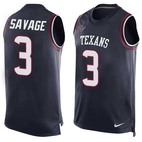Nike Houston Texans #3 Tom Savage Navy Blue Team Color Men's Stitched NFL Limited Tank Top Jersey