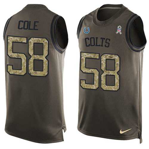 Nike Indianapolis Colts #58 Trent Cole Green Men's Stitched NFL Limited Salute To Service Tank Top Jersey