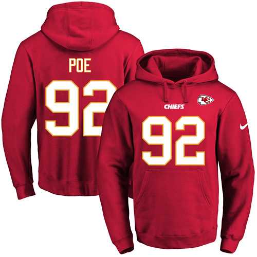 Nike Kansas City Chiefs #92 Dontari Poe Red Name & Number Pullover NFL Hoodie
