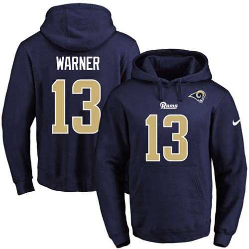 Nike Los Angeles Rams #13 Kurt Warner Navy Blue Name & Number Pullover NFL Hoodie