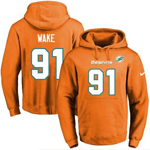 Nike Miami Dolphins #91 Cameron Wake Orange Name & Number Pullover NFL Hoodie