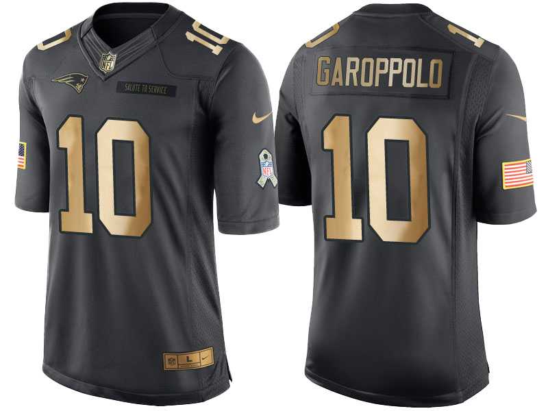 Nike New England Patriots #10 Jimmy Garoppolo Anthracite 2016 Christmas Gold Men's NFL Limited Salute to Service Jersey