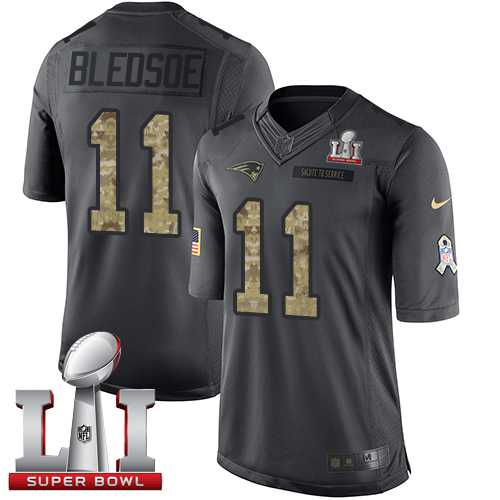 Nike New England Patriots #11 Drew Bledsoe Black Super Bowl LI 51 Men's Stitched NFL Limited 2016 Salute To Service Jersey