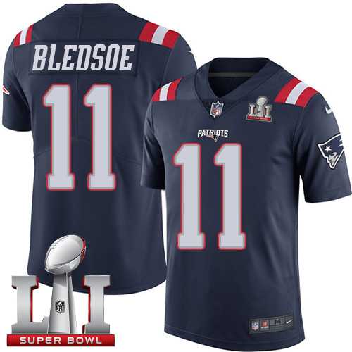 Nike New England Patriots #11 Drew Bledsoe Navy Blue Super Bowl LI 51 Men's Stitched NFL Limited Rush Jersey