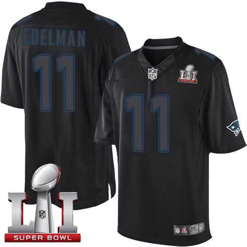 Nike New England Patriots #11 Julian Edelman Black Super Bowl LI 51 Men's Stitched NFL Impact Limited Jersey