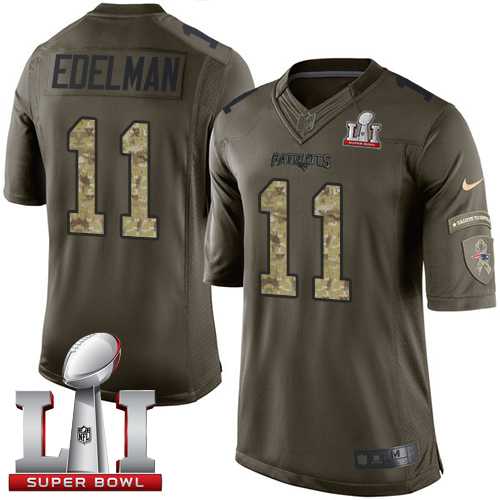 Nike New England Patriots #11 Julian Edelman Green Super Bowl LI 51 Men's Stitched NFL Limited Salute to Service Jersey
