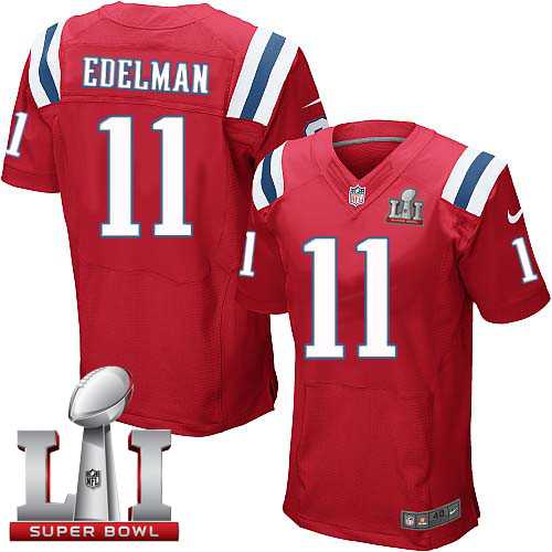 Nike New England Patriots #11 Julian Edelman Red Alternate Super Bowl LI 51 Men's Stitched NFL Elite Jersey