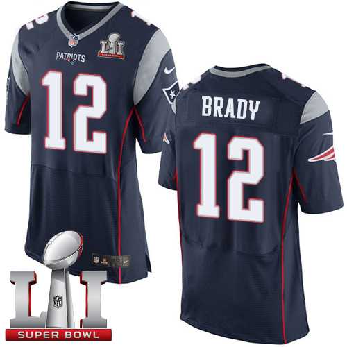 Nike New England Patriots #12 Tom Brady Navy Blue Team Color Super Bowl LI 51 Men's Stitched NFL New Elite Jersey