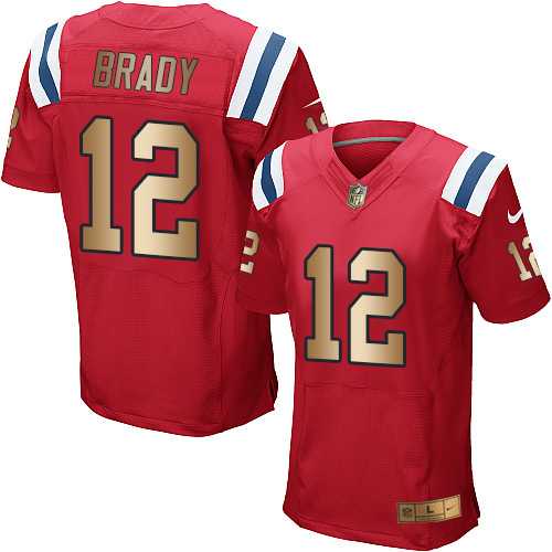 Nike New England Patriots #12 Tom Brady Red Alternate Men's Stitched NFL Elite Gold Jersey