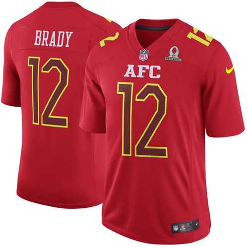 Nike New England Patriots #12 Tom Brady Red Men's Stitched NFL Game AFC 2017 Pro Bowl Jersey