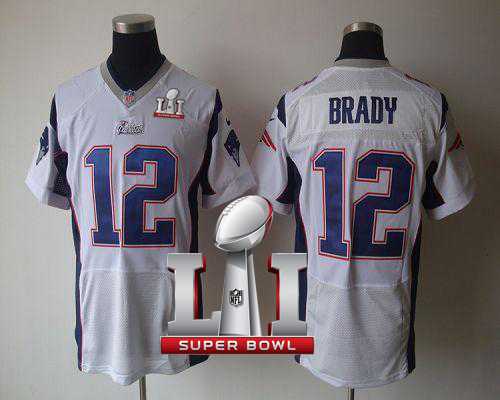 Nike New England Patriots #12 Tom Brady White Super Bowl LI 51 Men's Stitched NFL Elite Jersey