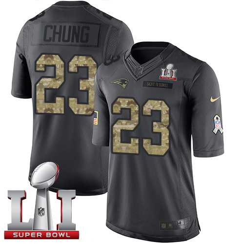 Nike New England Patriots #23 Patrick Chung Black Super Bowl LI 51 Men's Stitched NFL Limited 2016 Salute To Service Jersey