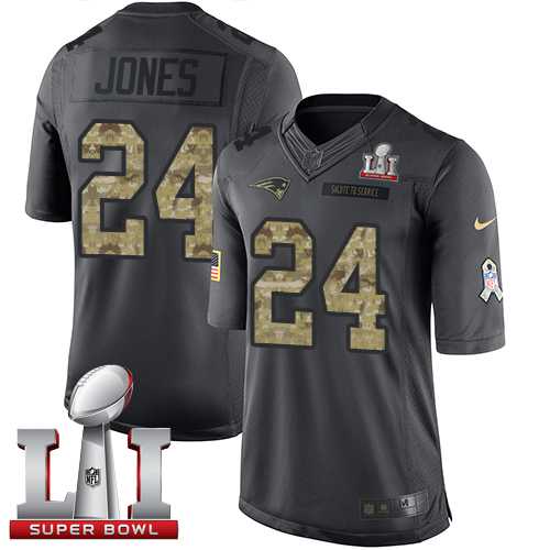 Nike New England Patriots #24 Cyrus Jones Black Super Bowl LI 51 Men's Stitched NFL Limited 2016 Salute To Service Jersey