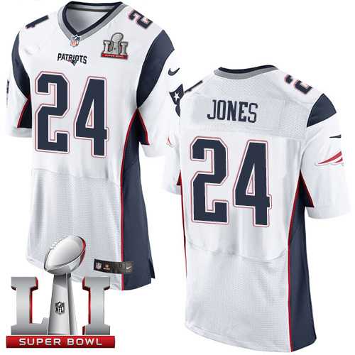 Nike New England Patriots #24 Cyrus Jones White Super Bowl LI 51 Men's Stitched NFL New Elite Jersey
