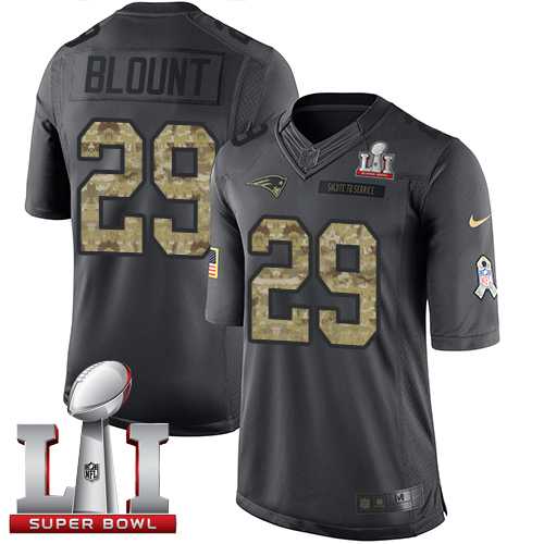 Nike New England Patriots #29 LeGarrette Blount Black Super Bowl LI 51 Men's Stitched NFL Limited 2016 Salute To Service Jersey