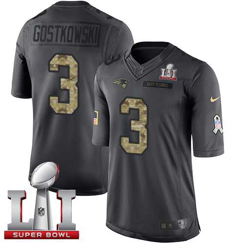 Nike New England Patriots #3 Stephen Gostkowski Black Super Bowl LI 51 Men's Stitched NFL Limited 2016 Salute To Service Jersey
