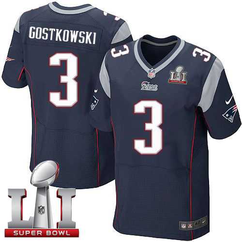 Nike New England Patriots #3 Stephen Gostkowski Navy Blue Team Color Super Bowl LI 51 Men's Stitched NFL Elite Jersey