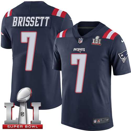 Nike New England Patriots #7 Jacoby Brissett Navy Blue Super Bowl LI 51 Men's Stitched NFL Limited Rush Jersey