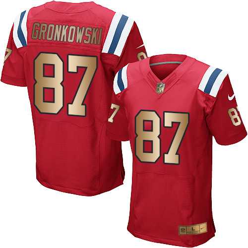 Nike New England Patriots #87 Rob Gronkowski Red Alternate Men's Stitched NFL Elite Gold Jersey