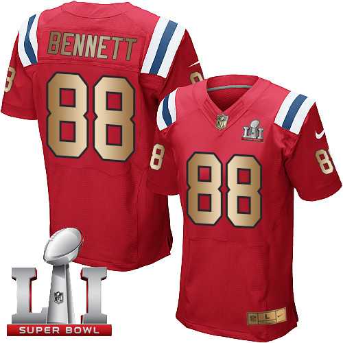 Nike New England Patriots #88 Martellus Bennett Red Alternate Super Bowl LI 51 Men's Stitched NFL Elite Gold Jersey