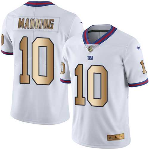 Nike New York Giants #10 Eli Manning White Men's Stitched NFL Limited Gold Rush Jersey