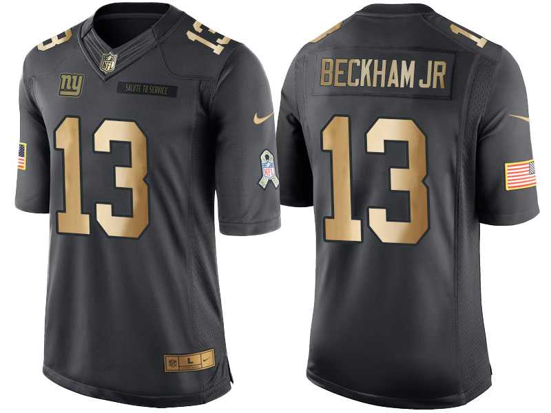 Nike New York Giants #13 Odell Beckham Jr Anthracite Gold Men's NFL Limited Salute to Service 2016 Christmas Jersey