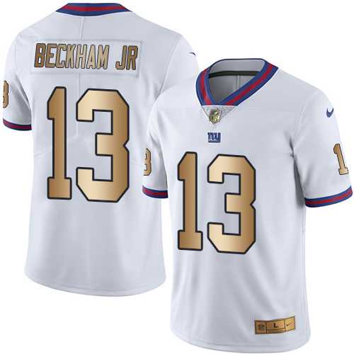 Nike New York Giants #13 Odell Beckham Jr White Men's Stitched NFL Limited Gold Rush Jersey
