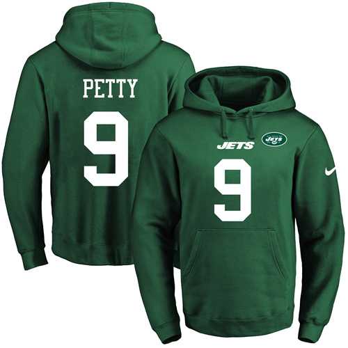 Nike New York Jets #9 Bryce Petty Green Name & Number Pullover NFL Hoodie
