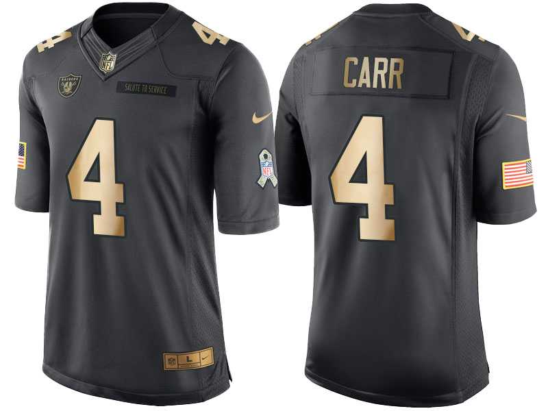 Nike Oakland Raiders #4 Derek Carr Anthracite 2016 Christmas Day Gold Men's NFL Limited Salute to Service Jersey