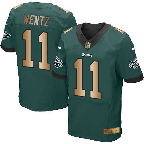 Nike Philadelphia Eagles #11 Carson Wentz Midnight Green Team Color Men's Stitched NFL New Elite Gold Jersey