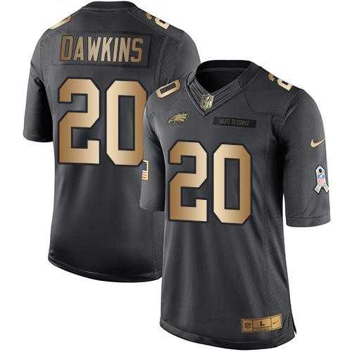 Nike Philadelphia Eagles #20 Brian Dawkins Anthracite Men's Stitched NFL Limited Gold Salute To Service Jersey