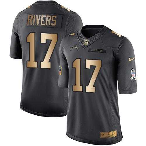Nike San Diego Chargers #17 Philip Rivers Anthracite Men's Stitched NFL Limited Gold Salute To Service Jersey