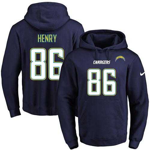 Nike San Diego Chargers #86 Hunter Henry Navy Blue Name & Number Pullover NFL Hoodie