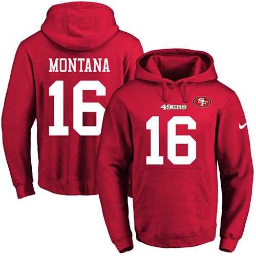 Nike San Francisco 49ers #16 Joe Montana Red Name & Number Pullover NFL Hoodie