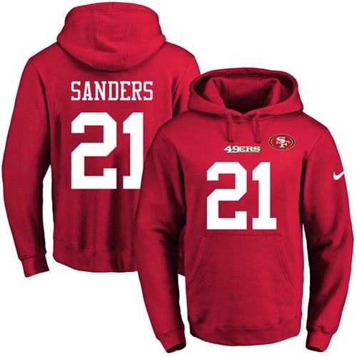 Nike San Francisco 49ers #21 Deion Sanders Red Name & Number Pullover NFL Hoodie