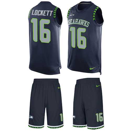 Nike Seattle Seahawks #16 Tyler Lockett Steel Blue Team Color Men's Stitched NFL Limited Tank Top Suit Jersey