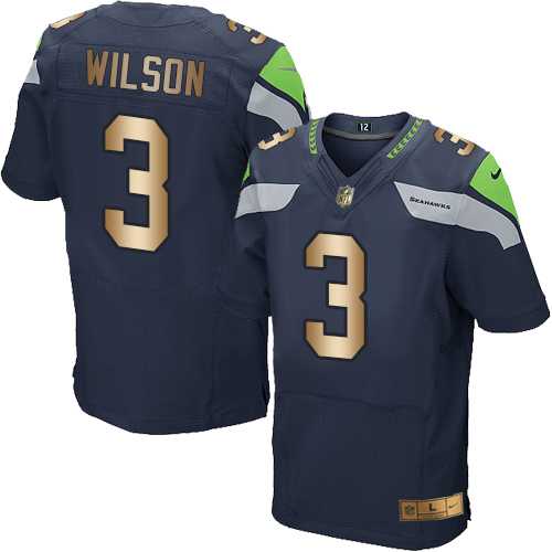 Nike Seattle Seahawks #3 Russell Wilson Steel Blue Team Color Men's Stitched NFL Elite Gold Jersey